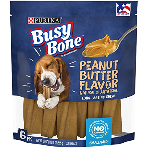 PURINA Busy Bone Made in USA Facilities, Long Lasting Small/Medium Breed Adult Dog Chews, Peanut Butter Flavor - 6 ct. Pouch