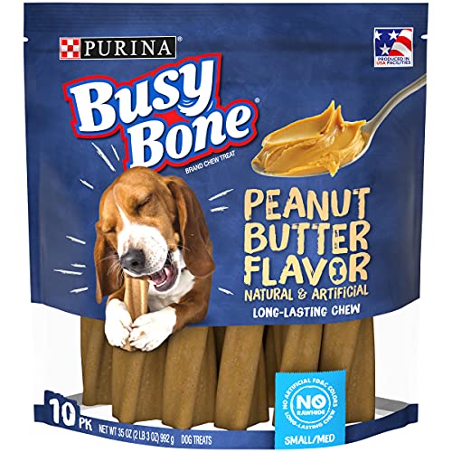 PURINA Busy Busy Bone Made in USA Facilities, Long Lasting Small/Medium Breed Adult Dog Chews, Peanut Butter Flavor - 10 ct. Pouch