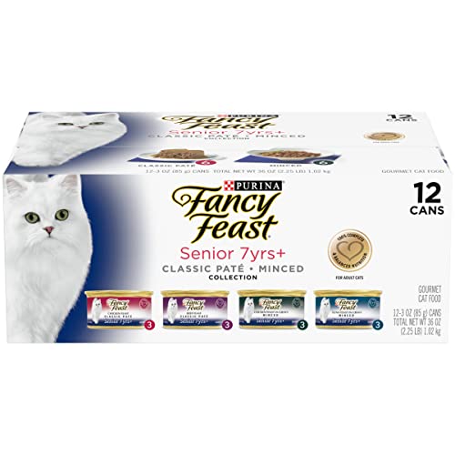 Purina Fancy Feast High Protein Senior Wet Cat Food Variety Pack, Senior 7+ Chicken, Beef & Tuna Feasts - (2 Packs of 12) 3 oz. Cans
