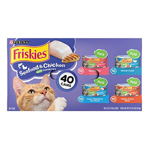 Purina Friskies Wet Cat Food Pate Variety Pack Seafood And Chicken Pate Favorites - (40) 5.5 oz. Cans