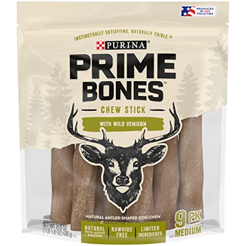 Purina Prime Bones Made in USA Facilities Limited Ingredient Medium Dog Treats, Chew Stick With Wild Venison - 9 Ct. Pouch