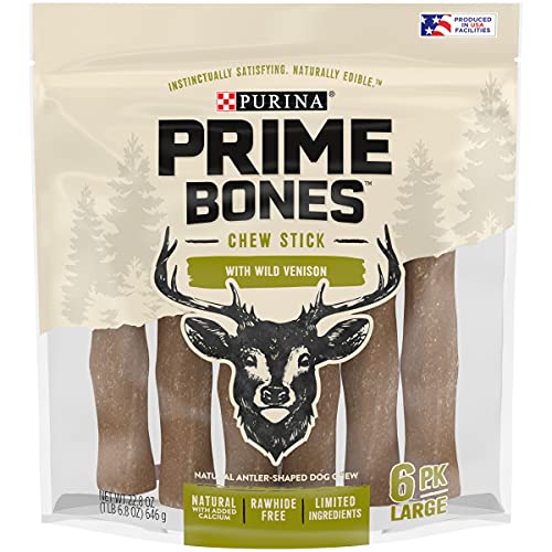 Purina Prime Bones Made in USA Facilities Limited Ingredient Natural Large Dog Treats, Chew Stick with Wild Venison - 6 ct. Pouch