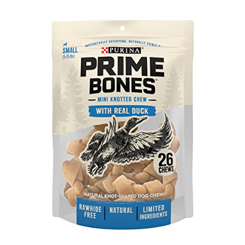 Purina Prime Bones Mini Knotted Chews Rawhide Free, Natural Dog Treats with Real Duck - 26 ct. Pouch