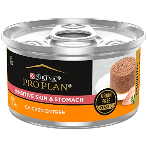 Purina Pro Plan Sensitive Skin and Sensitive Stomach Cat Food Wet Pate, Grain Free Chicken Entree - (24) 3 Oz. Cans