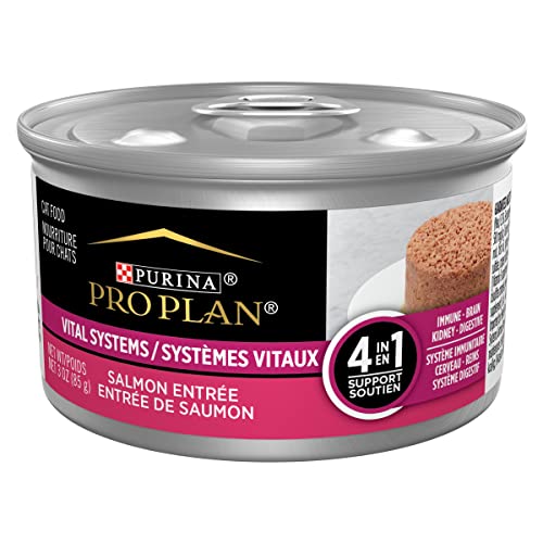 Purina Pro Plan Vital Systems Salmon Wet Cat Food Pate 4-in-1 Brain, Kidney, Digestive and Immune Formula - (24) 3 Oz. Cans