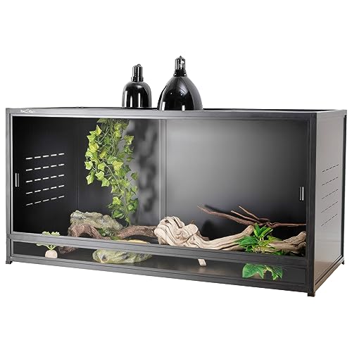 PVC Reptile Enclosure 120 Gallon Large Terrarium 48'' x 24'' x Habitat Tank for Bearded Dragon Gecko Lizard Snake, Wide Breeding Lounge Vivarium Area with Sliding Doors Lock Crawling Pet-Black