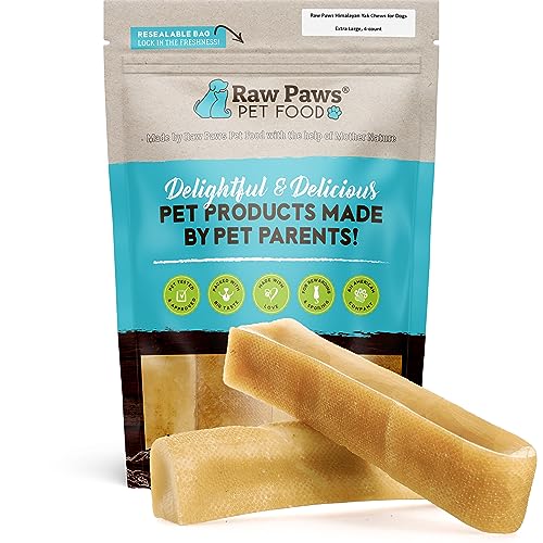 Raw Paws Himalayan Yak Chews for Dogs, Extra Large Chews (4-count) - Himalayan Cheese for Large Dogs, Yak Bones for Dogs - Yak Milk Bones for Dogs, Dog Cheese Chews Himalayan, Yak Chews for Large Dogs