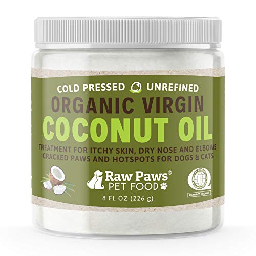 Raw Paws Organic Coconut Oil for Dogs & Cats, 8-oz - Treatment for Itchy Skin, Dry Nose, Paws, Elbows, Hot Spot Lotion for Dogs, Natural Hairball Remedy for Dogs & Cats