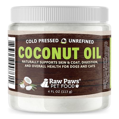 Raw Paws Organic Virgin Coconut Oil for Dogs & Cats, 4-oz - Supports Immune System, Digestion, Oral Health, Thyroid - All Natural Allergy Relief for Dogs, Hairball Relief