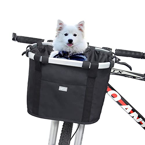 RAYMACE Bicycle Basket Dog Bike Handlebar Basket Front,Folding Detachable Quick Release Easy Install,Cycling Picnic Bag