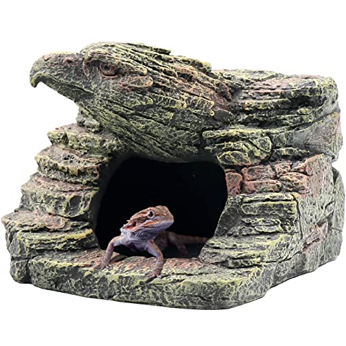 relaqcc Eagle Aquarium Decorations, Reptile Cave Climb Hideout Hideaway, Resin Rock Stone Cave Fish Tank Decorations for Betta Fish, Shrimp, Lizards, Leopard Gecko