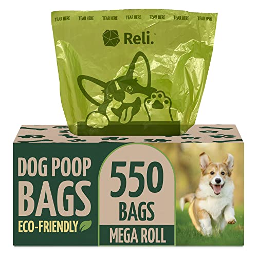 Reli. Biodegradable Dog Poop Bags (550 Bags, Bulk) (Large Single Roll - Dispenser Box) | 9x13" Large Dog Bags for Poop - Green, Eco-Friendly | Oxobiodegradable Pet Waste Bags for Yard | Unscented