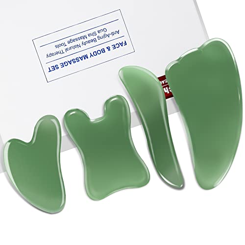 Rena Chris Guasha Massage Tool, 4 Pcs Gua Sha Facial Tool, Guasha Board for SPA Acupuncture Therapy Trigger Point Treatment, Gua Sha Scraping Massage Tool（Green）