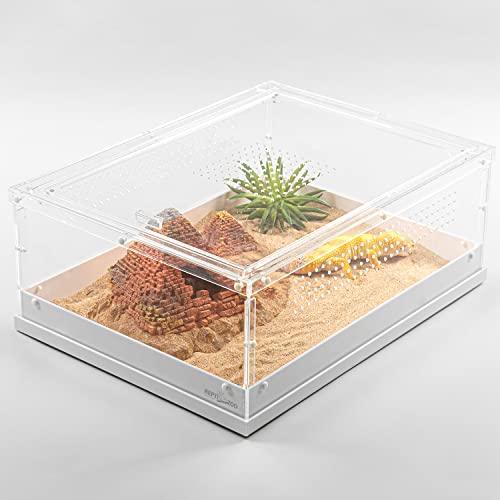 REPTI ZOO Acrylic Reptile Terrarium, 16" x 12" x 6" Knock Down Patented Acrylic Reptile Breeding Enclosure Insect Habitat for Spiders Frog Snakes Small Reptiles