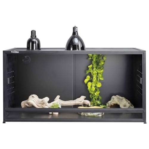 Reptile Enclosure Bearded Dragon Tank 44 Gallon Reptile Tank Snake Enclosure Terrarium for Lizard Snake, 40*16*16 Reptile Terrarium Wide Breeding Lounge Vivarium Area with Sliding Doors Lock Black PVC