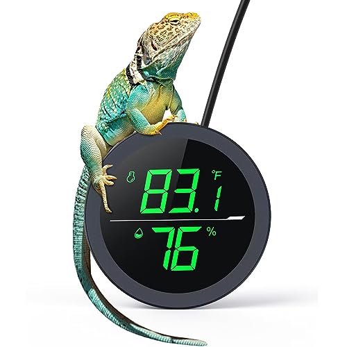 Reptile Tank Thermometer, PAIZOO LED Digital Reptile Thermometer and Humidity Gauge Hygrometer for Reptile Tank Snake Tank Accessories Pet Rearing Box with 55.2” Cable USB Power Supply- Black