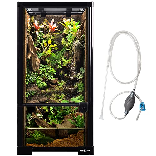 REPTIZOO 15 Gallon Full Glass Reptile Terrarium 12" x 12" x 24" Knock-Down Glass Tank and Siphon Gravel Cleaner Set, Small Habitat for Reptile Chameleon, Tree Frogs, Arboreal Geckos,Lizard