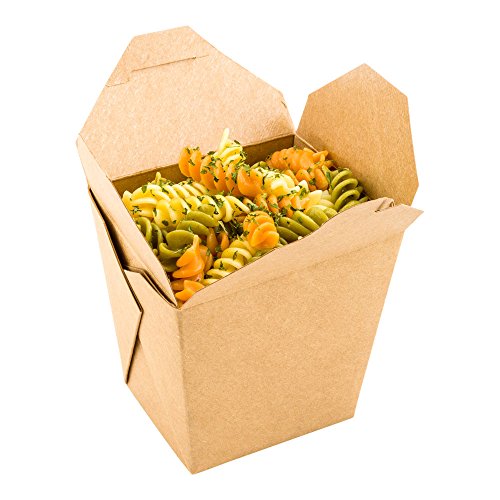 Restaurantware Bio Tek 26 Ounce Chinese Take Out Boxes, 25 Leak & Greaseproof Food To Go Boxes - Tab-Lock, Stackable, Kraft Paper Take Home Boxes, Disposable, For Restaurants, Catering, & Parties