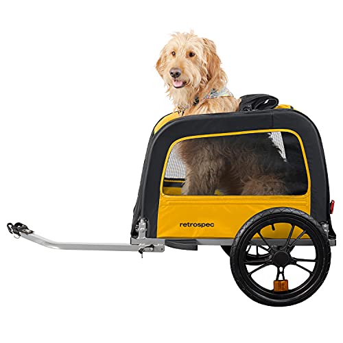 Retrospec Rover Hauler Pet Bike Trailer - Small & Medium Sized Dogs Bicycle Carrier - Foldable Frame with 16 Inch Wheels - Non-Slip Floor & Internal Leash - Sun, One Size