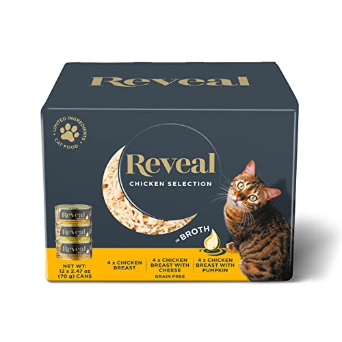 Reveal Natural Wet Cat Food, 12 Pack, Limited Ingredient Canned, Grain Free, Variety of Chicken Flavors in Broth, 2.47oz Cans