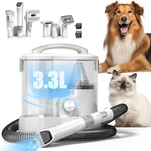 Roeoder Pet Hair Vacuum for Shedding Grooming with Dog Clipper - Multipurpose Dog Grooming Kit with 3.3L Large Capacity Dust Box and Dryer Hair, 6 Pieces Grooming Tools for Dogs and Cats - Low-Noise