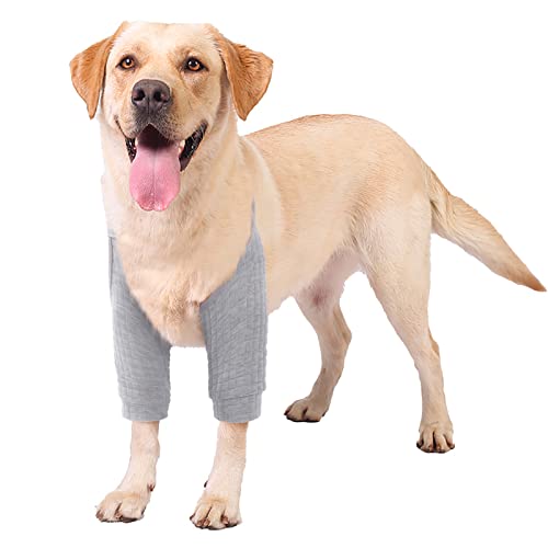 ROZKITCH Dog Surgery Recovery Sleeve for Front Legs, Pet Prevent Licking Wound Elbow Brace Protector, Dog Leg Sleeve to Stop Licking Cone Collar Alternative for Sprain ACL CCL Arthritis Grey XL