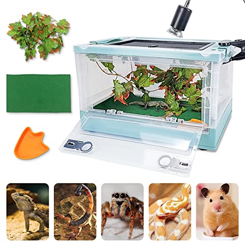 RunDuck Foldable Reptile Terrariums Kits Gecko Tank with Plant, Feeding Bowl, Carpet, Easy to Carry, Easy to Move with Wheels, Heat-Resistant Material, Suitable for Snake Tortoise Leopard Gecko