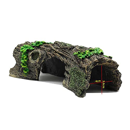 RunXF Reptile Hideout Rotten Tree Lizard Leopard Gecko Hideaway Fish Shrimp Shelter Breeding Terrarium Tank Landscaping Resin Ornament (Medium)