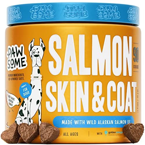 Salmon Oil Skin and Coat Chews with Omega 3 for Dogs - Omega 3 Fish Oil for Dogs, Shedding Supplement with Vitamin C & E for Skin and Coat, Allergies & Itching - 90 Dog Allergy Chews