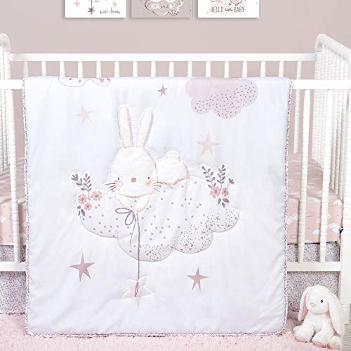 Sammy & Lou Cottontail Cloud 4-Piece Baby Nursery Crib Bedding Set, Includes Quilt, Fitted Crib Sheet, Crib Skirt, and Plush Toy