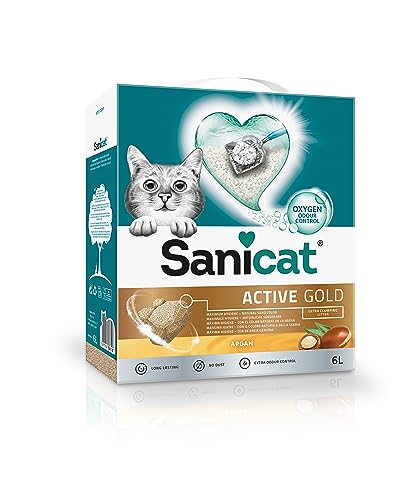 Sanicat - Active Gold argan Scented Clumping Cat Litter | Made of Natural Minerals with Guaranteed Odour Control | Absorbs Moisture and Makes Cleaning Easier | 6 L Capacity