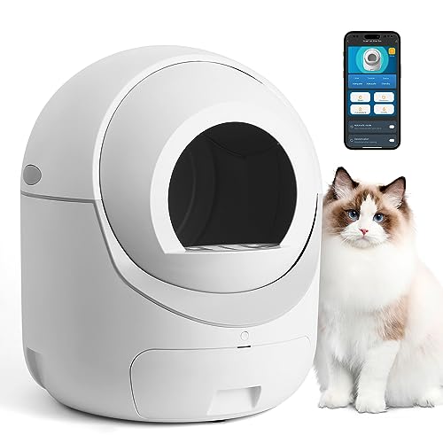 Self Cleaning Cat Litter Box - Anti-Pinch/Odor-Removal Design Automatic Cat Litter Box, Extra Large for Multiple Cats, All Litter Can Use, Easy Clean, with Garbage Bags/Mats, Smart App Control