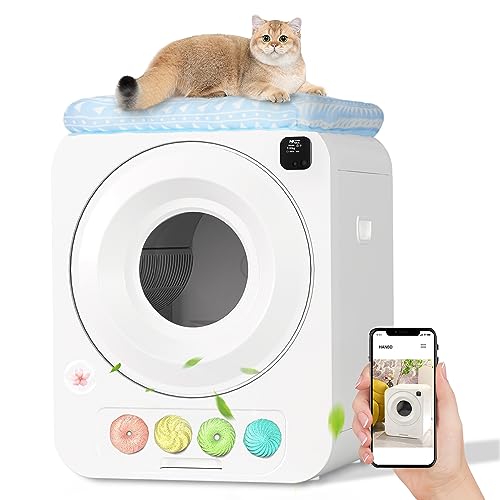 Self Cleaning Cat Litter Box, Automatic Cat Litter Box No Scooping White Smart Robort with APP Control(2.4Ghz Static WiFi) Odor Removal Health Monitor Quiet 78L Space for Cats Free Cat Bed