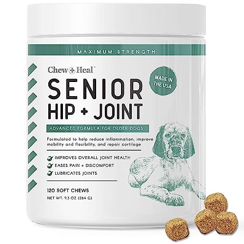 Senior Hip and Joint for Dogs - 120 Soft Chew Treats - Glucosamine, MSM, Vitamin C, Omega, Chondroitin - for Inflammation, Pain, Mobility, Joint and Cartilage Health - Made in USA