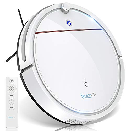 SereneLife Smart Automatic Robot Vacuum Cleaner - Slim Rechargeable Electric Robotic Vacuum Cleaner w/ Self Programmed Navigation, Anti-Fall Sensors - Carpet, Hardwood, Tile PUCRCX10 , White