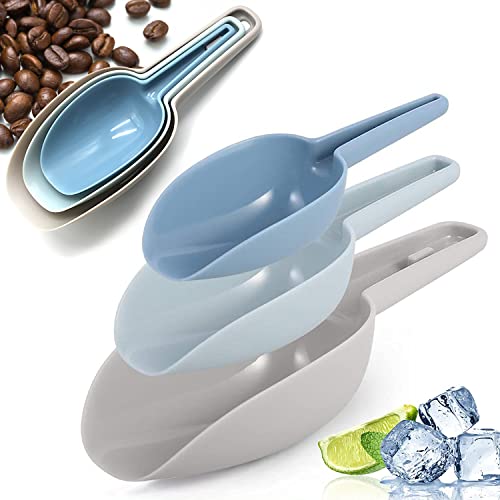 Set of 3 Scoopers for Containers, Multi Use Sturdy Ice Scoop for Freezer, Plastic Small Scoops for Conisters, Flour, Sugar, Powder, Scoop for Candy, Dry Goods, Dog Food, Bird Seed, Laundry Beads