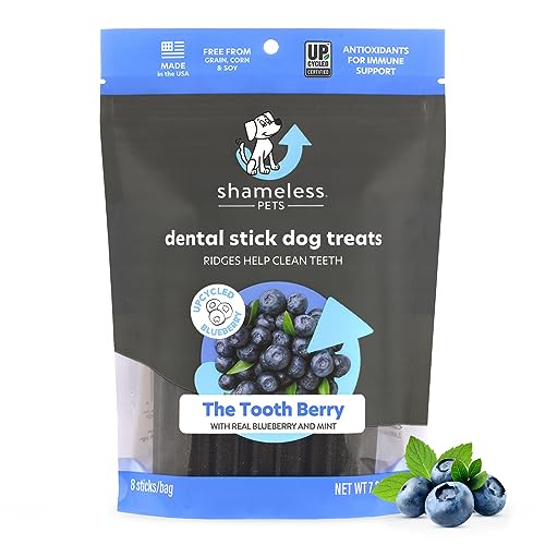 Shameless Pets Dental Treats for Dogs, The Tooth Berry - Healthy Dental Sticks with Immune Support for Teeth Cleaning & Fresh Breath - Dog Bones Dental Chews Free from Grain, Corn & Soy