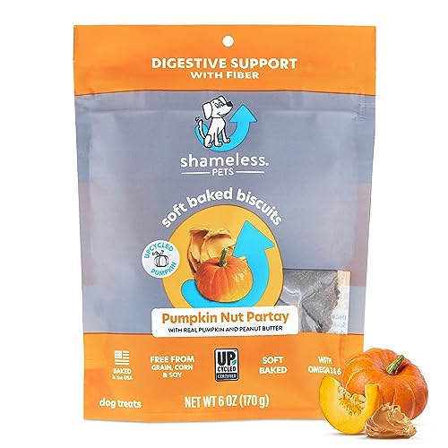 Shameless Pets Soft-Baked Dog Treats, Pumpkin Nut Partay - Natural & Healthy Dog Chews for Digestive Support with Fiber - Dog Biscuits Baked & Made in USA, Free from Grain, Corn & Soy - 1-Pack