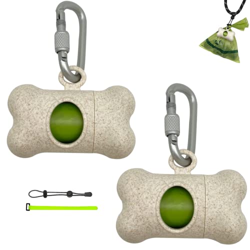 SHAOUMAN Dog Poop Bags Holder Dog Waste Bags Dispenser with Leak-Proof Green Poop Bags and Safty Clip for Leash On The Go for Walking Dogs Outdoor(Beige, 2 Holders 2 Rolls)