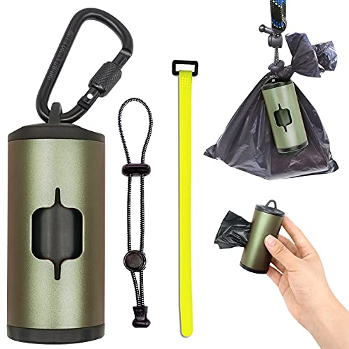 SHAOUMAN Metal Dog Poop Bags Holder Aluminum Poo Bags Dispenser with 15 Black Unscented Pet Waste Bags and 3 Leash Accessories for Dog Walking(1 Holder 1 Roll, Dark Green)