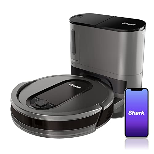 Shark AV911S EZ Robot Vacuum with Self-Empty Base, Bagless, Row-by-Row Cleaning, Perfect for Pet Hair, Compatible with Alexa, Wi-Fi, Gray, 30 Day Capacity
