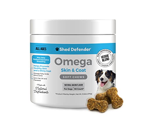 Shed Defender Omega Skin & Coat Soft Chew Supplements for Dogs - Reduce Shedding,Omega 3 Fish & Krill Oil, Deshedding, Healthy Soft Shiny Hair, Hot Spot & Dry, Itchy Skin Support, Natural Ingredients