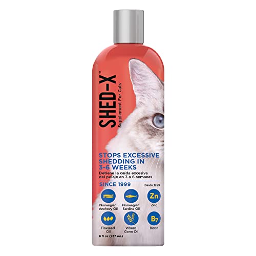 Shed-X Liquid Cat Supplement, 8oz – 100% Natural – Shed Defender, Help Excessive Cat Shedding with Cat Supplements of Essential Fatty Acids, Vitamins, and Minerals