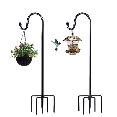 Shepherd Hooks for Outdoor, ToyHotels 2 Pack 46 Inch Bird Feeder Pole with 5 Prongs Base for Hanging Lantern, Hummingbird Feeder, Lightweight Plant, Shepherds Hook for Bird Feeders for Outside