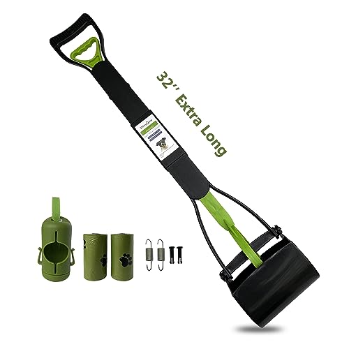 ShinyDew 32" Pooper Scooper for Large Medium Small Dogs, Extra Long Handle Heavy Duty Poop Scoop with 30 Pet Waste Bags & 1 Dispenser, Foldable Portable Dog Poop Picker Upper Set for Yard, Grass