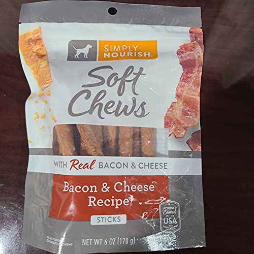 SIMPLY NOURISH Soft Chews (1) Real Bacon & Cheese Recipe Sticks 1-6 OZ (170g) Bag