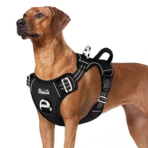 SlowTon No Pull Dog Harness, Heavy Duty No Choke Pet Harness with 2 Leash Clips and Easy Control Vertical Handle, Adjustable Soft Padded Dog Vest for Small, Medium and Large Dogs(Black,X-Large)
