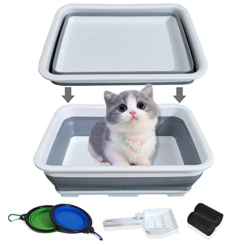 Small Cat Litter Box, Kitten Litter Box Low Entry, Portable Travel Litter Box for Kittens Cats, Cat Litter Pan with Scooper Bowls Poop Bags and Zipper Bag, Easy Clean Litterbox for Indoor Cats in Car