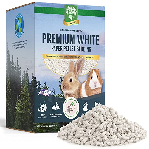 Small Pet Select - Premium White Small Animal Pellet Bedding for Rabbit, Hamster & Guinea Pig Cages and Litter Pans - Lightweight & Odor Controlling Paper Pellets Safe for Small Animals - 35L