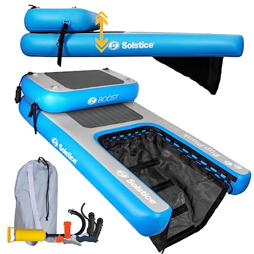 SOLSTICE Inflatable Pup Plank BOOST Floating Ramp Dog Float Ladder For Pools Boats Docks | Patent Pending 12 Inch Height Extra BOOST Step For Elevated Swim Platforms & Docks |For Pets Up To 220 Pounds